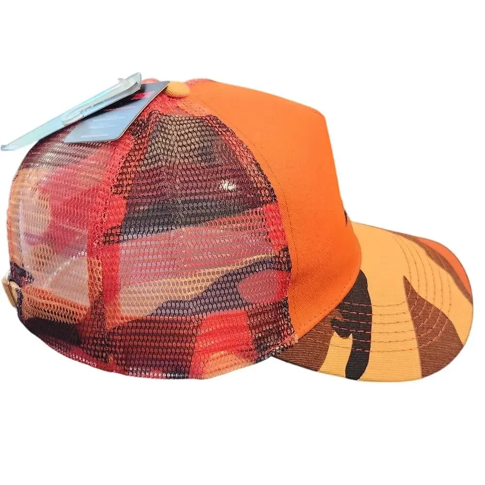 Chillmeister Mens Orange Camo Trucker‎ Hat Mountain Logo Mesh Snapback Cap